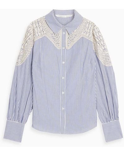 Veronica Beard Crochet-paneled Striped Cotton-poplin Shirt - Blue
