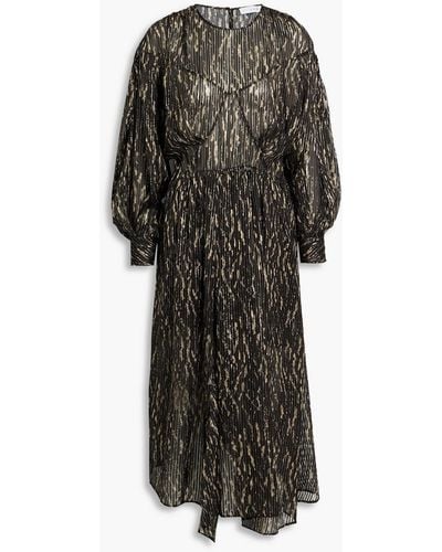 IRO Ansen Metallic Printed Silk-blend Jacquard Midi Dress - Black