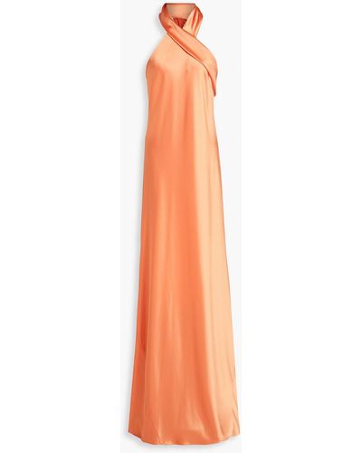 Galvan London Pandora Satin Halterneck Gown - Orange