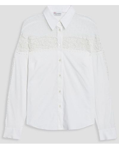 RED Valentino Point D'esprit, Crocheted Lace And Cotton-blend Poplin Shirt - White