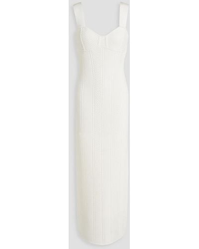 Hervé Léger Geripptes maxikleid aus bandage - Weiß
