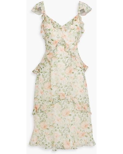 Mikael Aghal Ruffled Floral-print Chiffon Dress - White