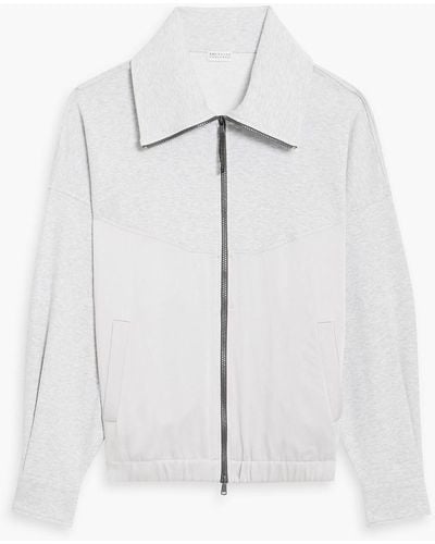 Brunello Cucinelli Bead-embellished French Cotton-terry And Satin-crepe Zip-up Sweatshirt - White