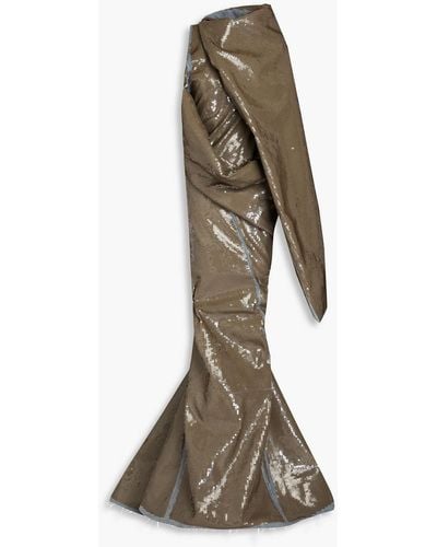 Rick Owens Draped Sequined Denim Gown - Natural