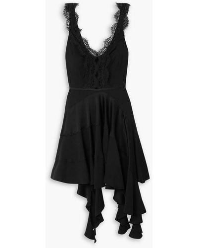Victoria Beckham Ruffled Lace-trimmed Jersey And Satin Mini Dress - Black