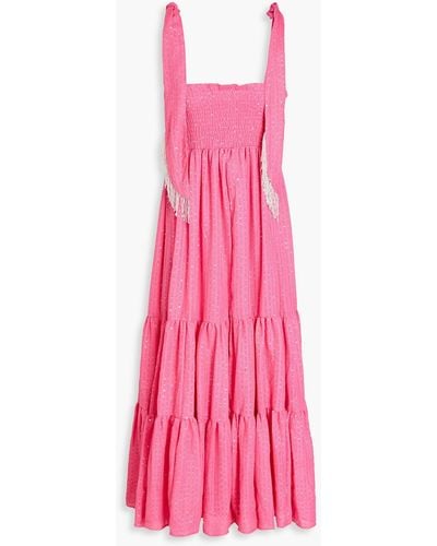 Sundress Jade Sequin-embellished Tiered Jacquard Midi Dress - Pink
