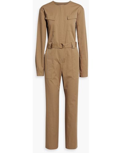 Another Tomorrow Belted Cotton-blend Twill Jumpsuit - Natural