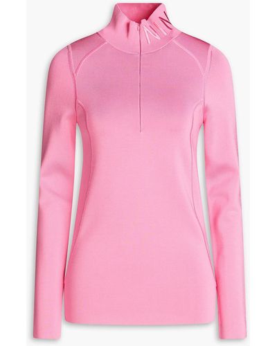 Nina Ricci Embroidered Stretch-ponte Zip-up Sweater - Pink
