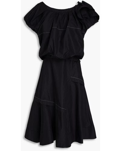 3.1 Phillip Lim One-shoulder Ruffled Cotton-blend Poplin Midi Dress - Black