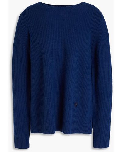 Tory Burch Embroidered Ribbed Cashmere Jumper - Blue