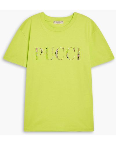 Emilio Pucci Appliquéd Cotton-jersey T-shirt - Yellow