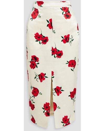 Nicholas Aerin Floral-print Satin-crepe Midi Skirt - Red