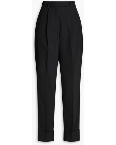 Thom Browne Pleated Wool-blend Ripstop Straight-leg Trousers - Black