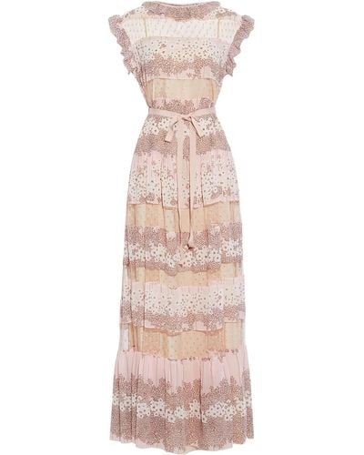 RED Valentino Point D'esprit-paneled Floral-print Georgette Maxi Dress - Pink