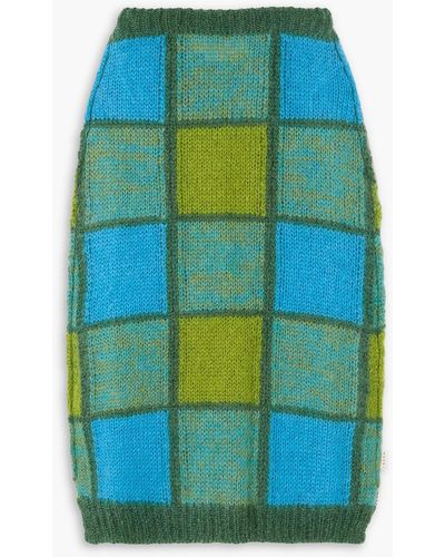 Marni Patchwork Jacquard-knit Wool-blend Midi Skirt - Blue