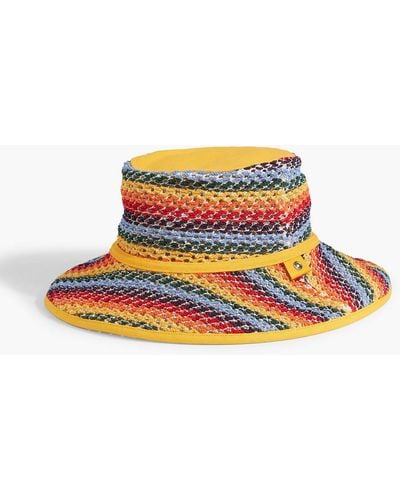 Rag & Bone Canvas-trimmed Striped Crocheted Bucket Hat - Yellow