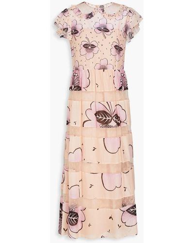 RED Valentino Point D'espirit-trimmed Floral-print Silk And Cotton-blend Midi Dress - Pink