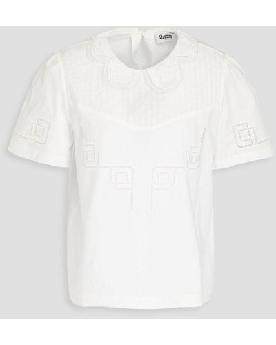 Claudie Pierlot Lattice-trimmed Pintucked Cotton-poplin Shirt - White