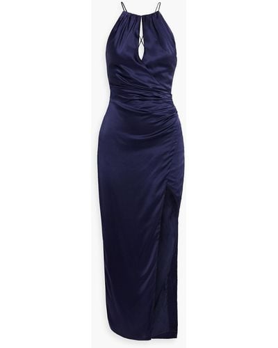 Nicholas Ambra Ruched Silk-satin Midi Dress - Blue