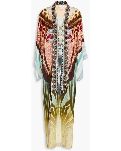 Camilla Kimono aus crêpe de chine aus seide mit print und verzierung - Mettallic