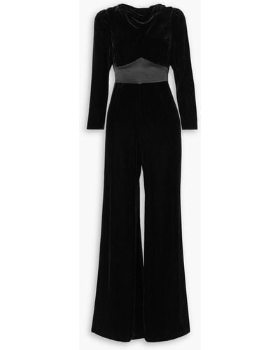 RIXO London Beatrix Satin-trimmed Velvet Wide-leg Jumpsuit - Black
