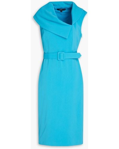 Badgley Mischka Belted Stretch-crepe Midi Dress - Blue