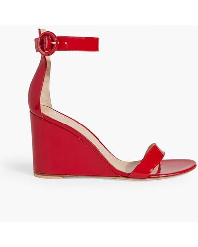 Gianvito Rossi Portofino 80 Patent-leather Wedge Sandals - Red