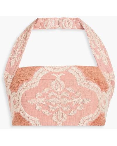 Zimmermann Cropped Cotton-jacquard Halterneck Top - Pink
