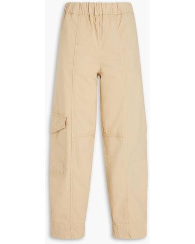 Ganni Stretch-cotton Tapered Trousers - Natural