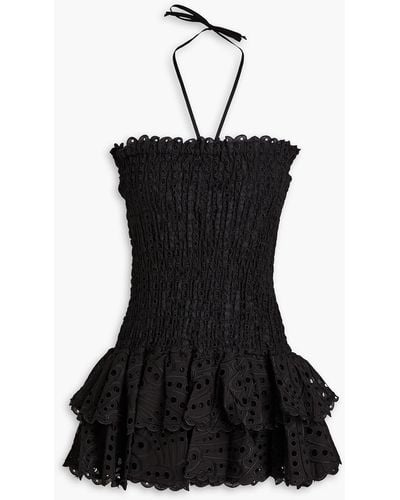 Charo Ruiz Megan Strapless Tiered Broderie Anglaise Cotton-blend Mini Dress - Black