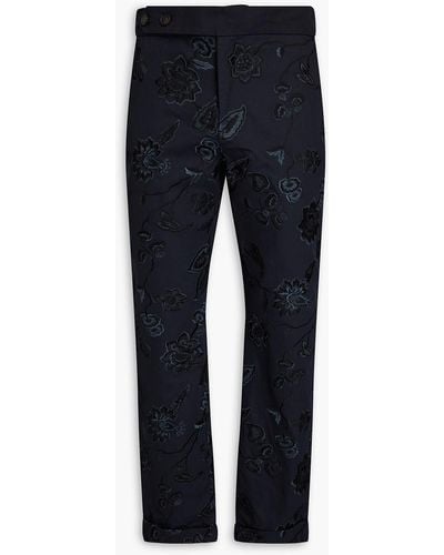 Erdem Samuel Embroidered Cotton-twill Trousers - Blue