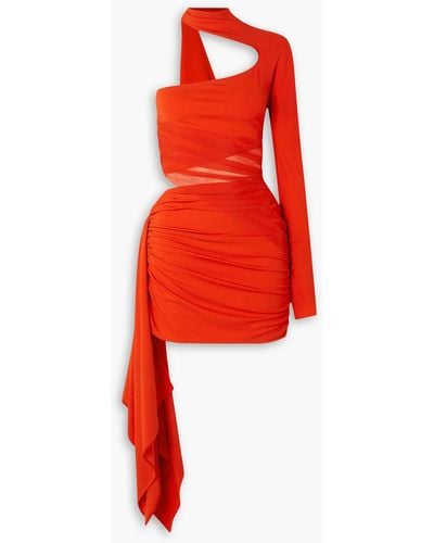 Mugler Asymmetric Stretch-jersey And Tulle Mini Dress - Red