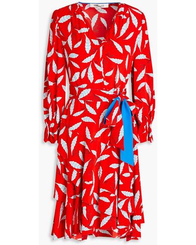 Diane von Furstenberg Delucca kleid aus crêpe de chine mit floralem print und rüschen - Rot