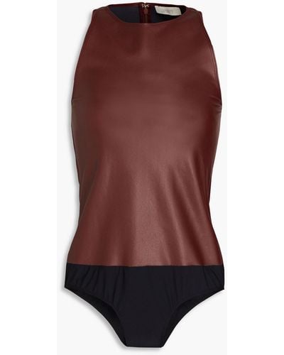 LAPOINTE Stretch-jersey Panelled Faux Leather Bodysuit - Purple