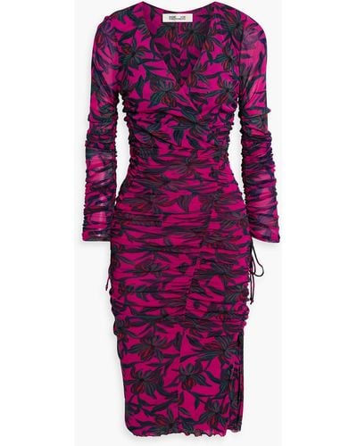 Diane von Furstenberg Rochelle Wrap-effect Floral-print Stretch-mesh Dress - Purple