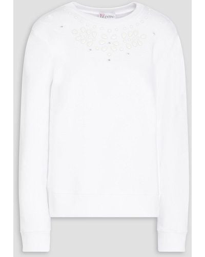 RED Valentino Embellished French Cotton-blend Terry Sweatshirt - White
