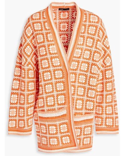 Maje Mathiou Fringed Crochet-knit Cotton Cardigan - Orange
