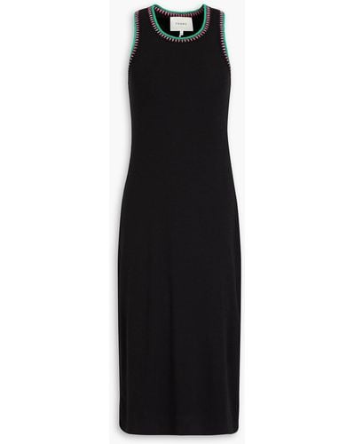 FRAME Crocheted Lace-trimmed Ribbed Jersey Midi Dress - Black