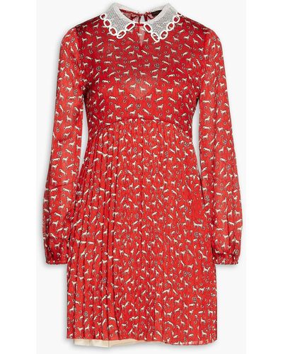 Maje Gathe Printed Jacquard Mini Dress - Red
