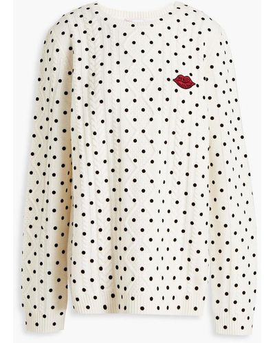 RED Valentino Appliquéd Flocked Cable-knit Wool Sweater - White