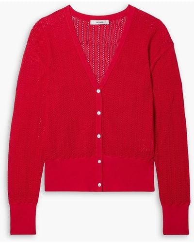 Interior Juliet Pointelle-knit Cotton-blend Cardigan - Red