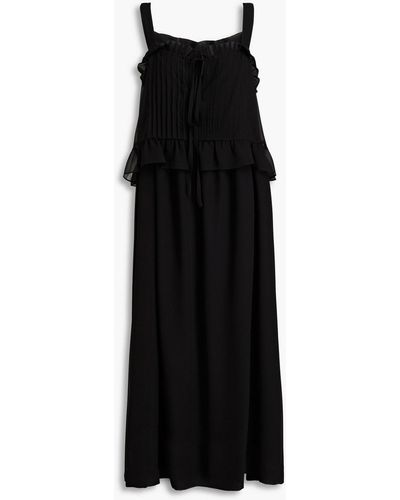 See By Chloé Ruffled Pintucked Chiffon Midi Dress - Black