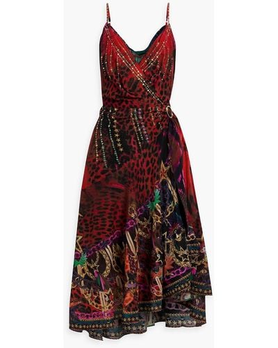 Camilla Asymmetric Printed Silk-chiffon Midi Wrap Dress - Red