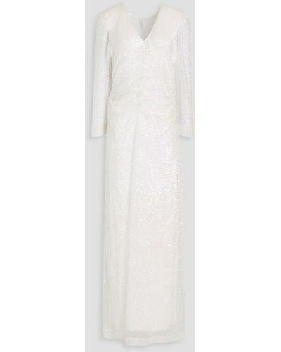 byTiMo Ruched Sequined Tulle Maxi Dress - White