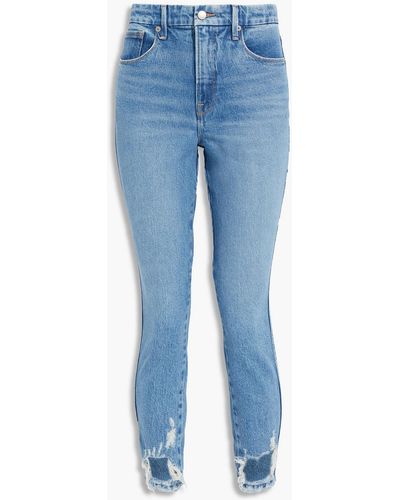 GOOD AMERICAN Good curve hoch sitzende cropped skinny jeans in distressed-optik - Blau
