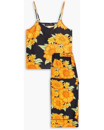 Desmond & Dempsey Floral-print Linen Pyjama Set - Orange