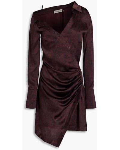 Nicholas Eliana Wrap-effect Snake-print Silk Satin-crepe Mini Shirt Dress - Purple
