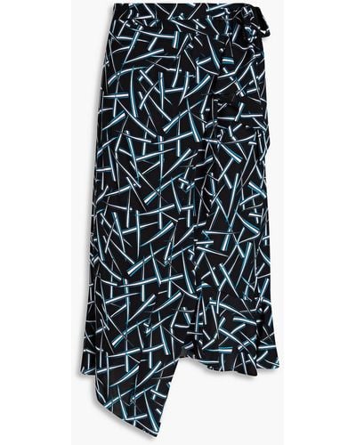 Diane von Furstenberg Reem Ruffled Printed Crepe Midi Skirt - Black
