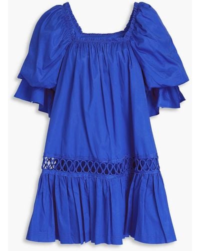 Aje. Inspiration Lattice-trimmed Cotton-poplin Mini Dress - Blue