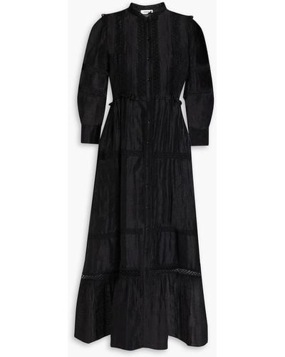 Sandro Tiered Linen-blend Gauze Midi Dress - Black